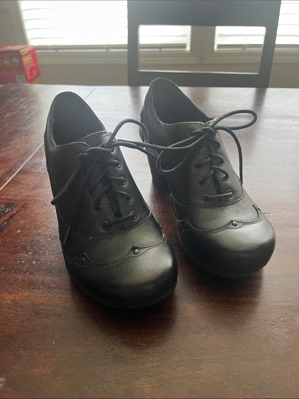 Dansko Black Lace-Up Brogue Heeled Oxfords